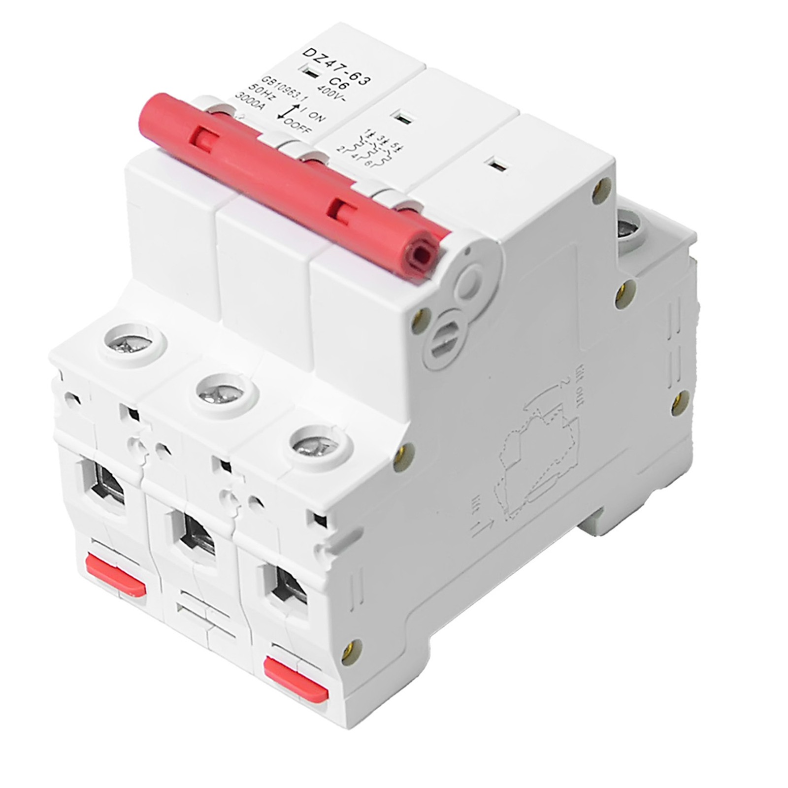Type-C Mini Circuit Breaker AC MCB GYM8 3Pole 4.5kA 6AMP Din Rail 250V/500V