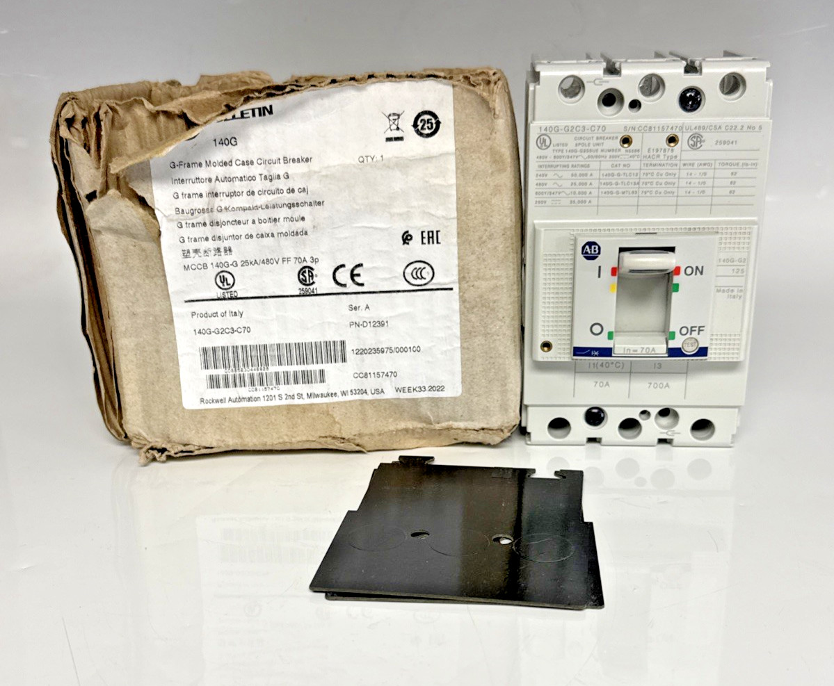 Allen Bradley 140G-G2C3-C70 Molded Case Circuit Breaker 70A 600VAC 3P 25kA