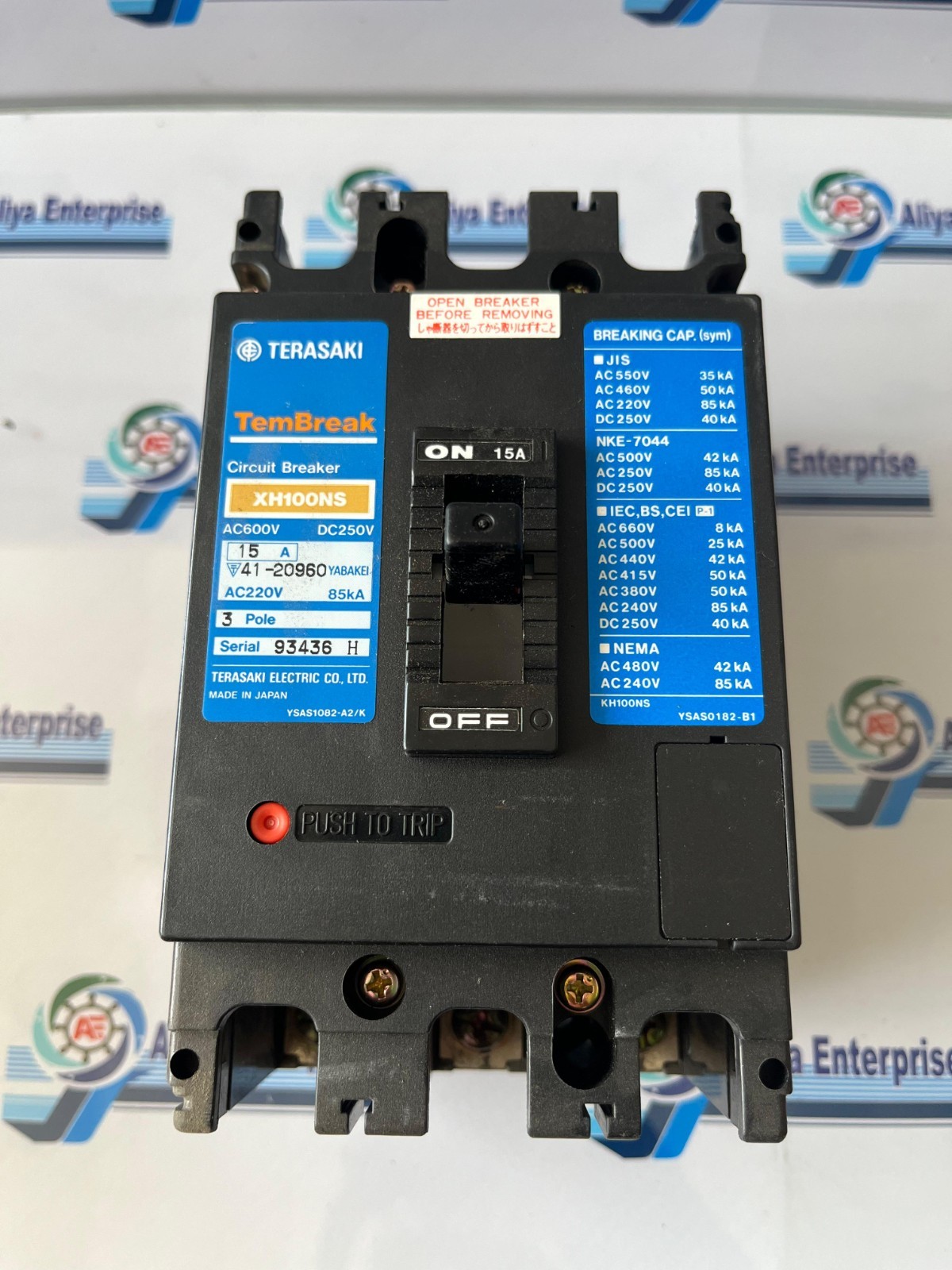 TERASAKI XH100NS TEMBREAK 15A 3POLE Circuit BREAKER FREE SHIPPING MADE IN JAPAN