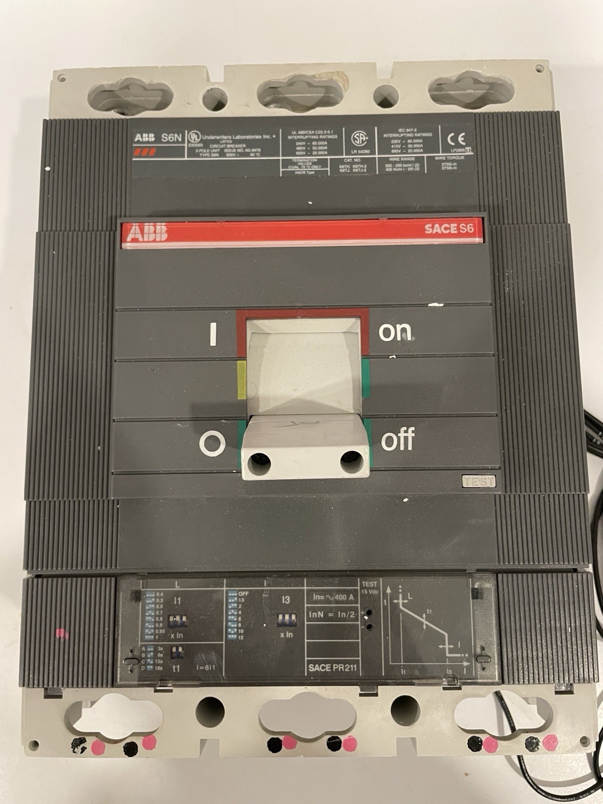 ABB S6N 3 pole Breaker 400 amp 600 volt