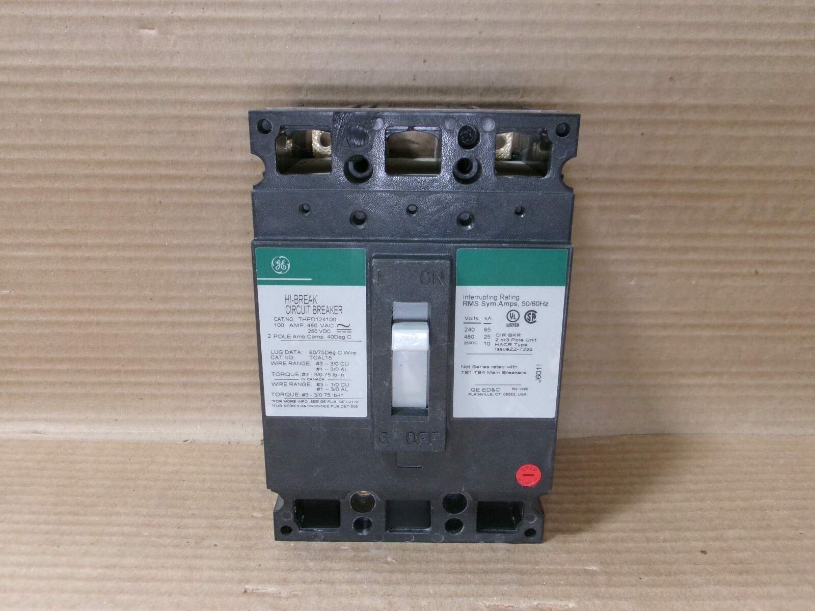 GE THED THED124100 2 Pole 100 Amp 480v Green Label Circuit Breaker
