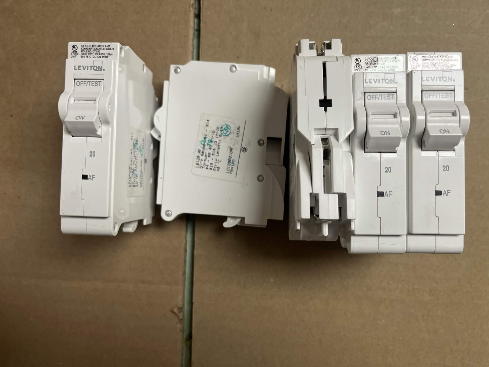 5 PACK Leviton LB120-AF 20 Amp 1-Pole AFCI Circuit Breaker Open Box Unboxed