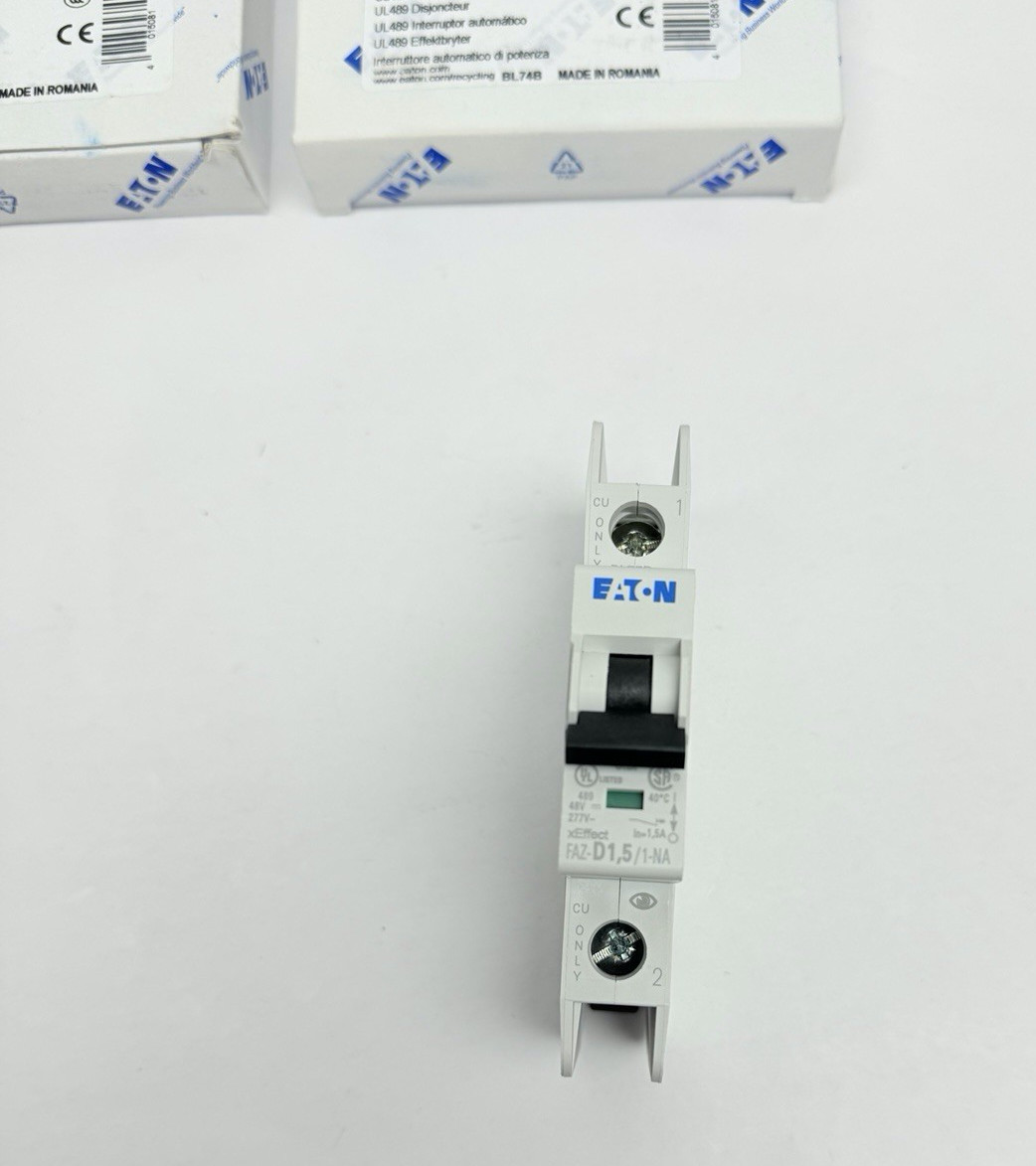 LOT OF 2, EATON FAZ-D1,5/1-NA-SP CIRCUIT BREAKER 1,5A D 1POL-277VAC