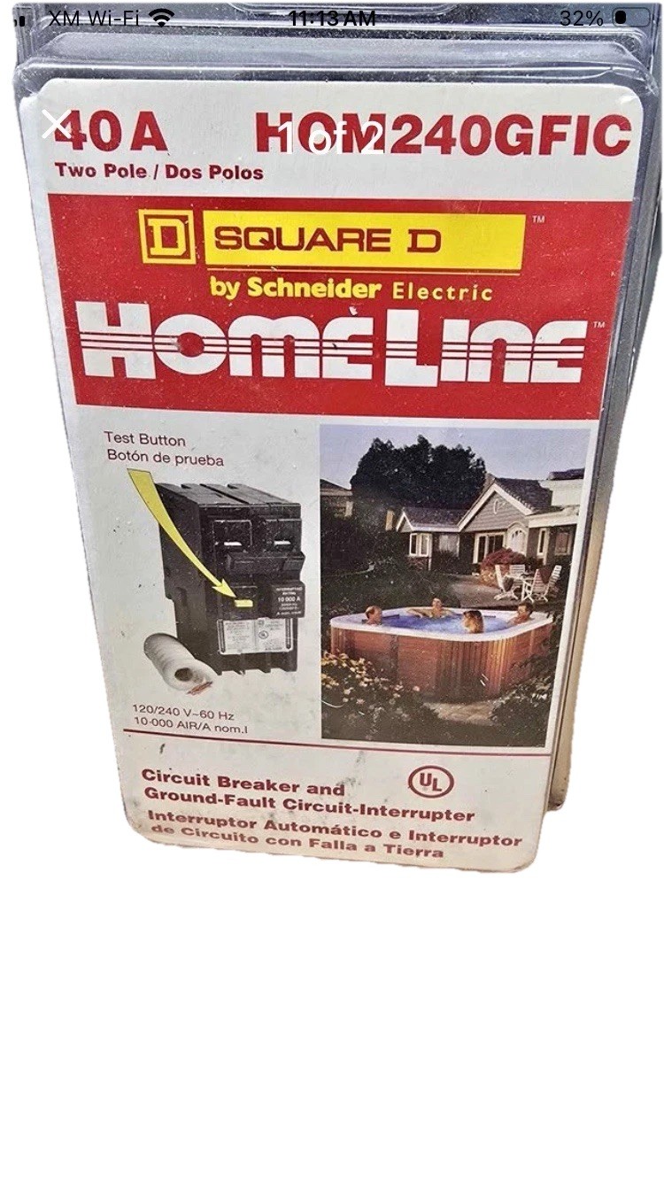 Square D HOM240GFI 40A 2-Pole GFCI Plug-In Breaker 120/240V UL Listed NEW Open