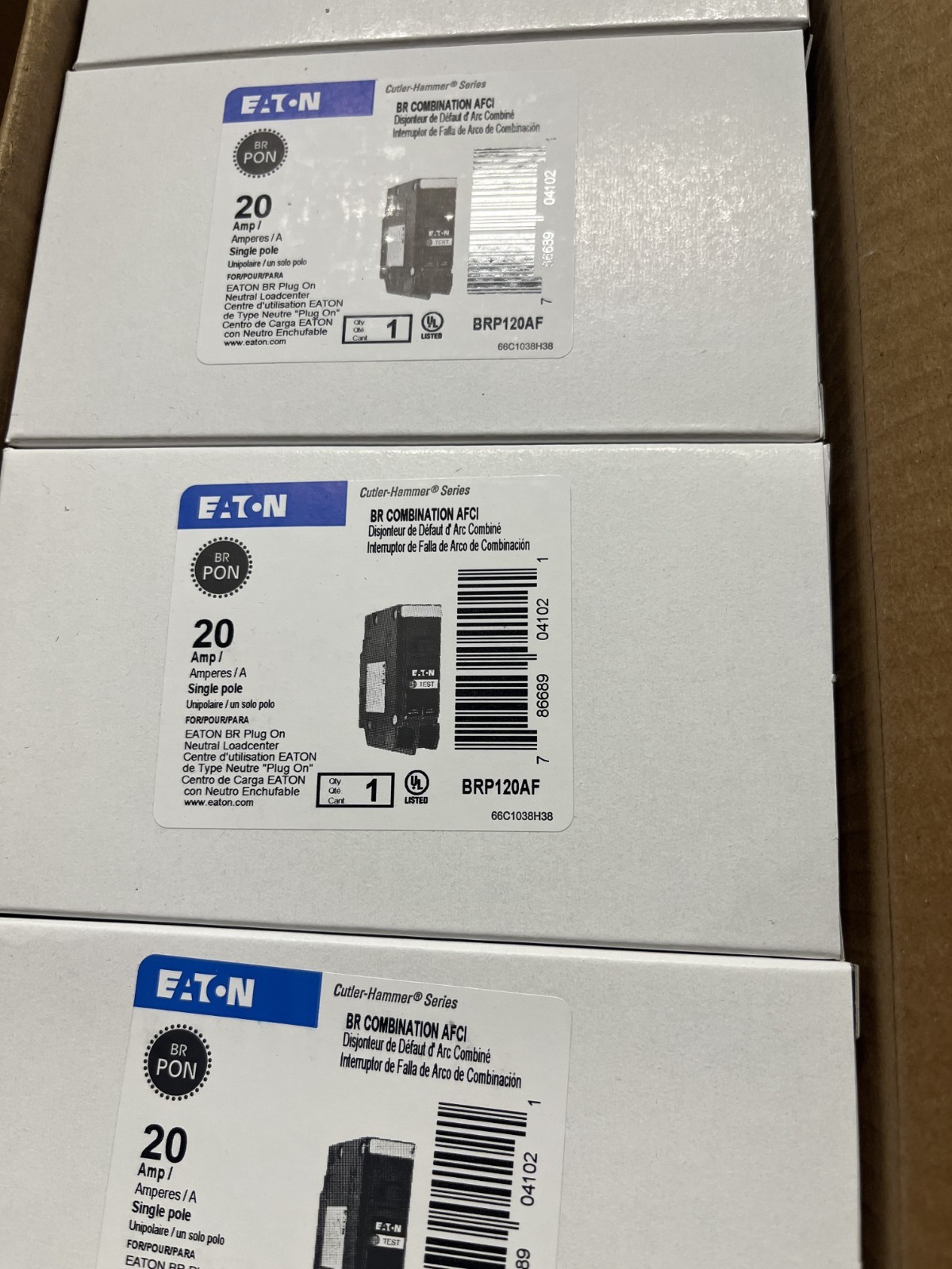 10 X Eaton BRP120AF 20A 120/240V Arc Fault Circuit Breaker white lable NEW BOX