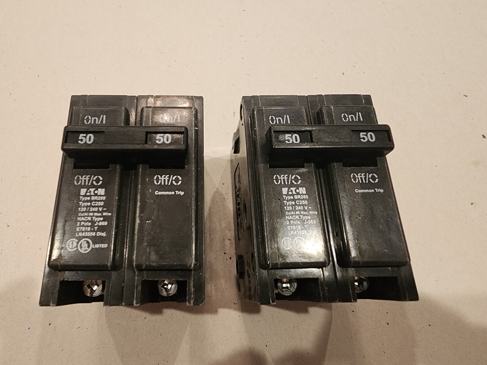 (2) NEW Eaton BR250 50Amp 2 Pole Standard Trip Circuit Breaker Cutler Hammer 2pc