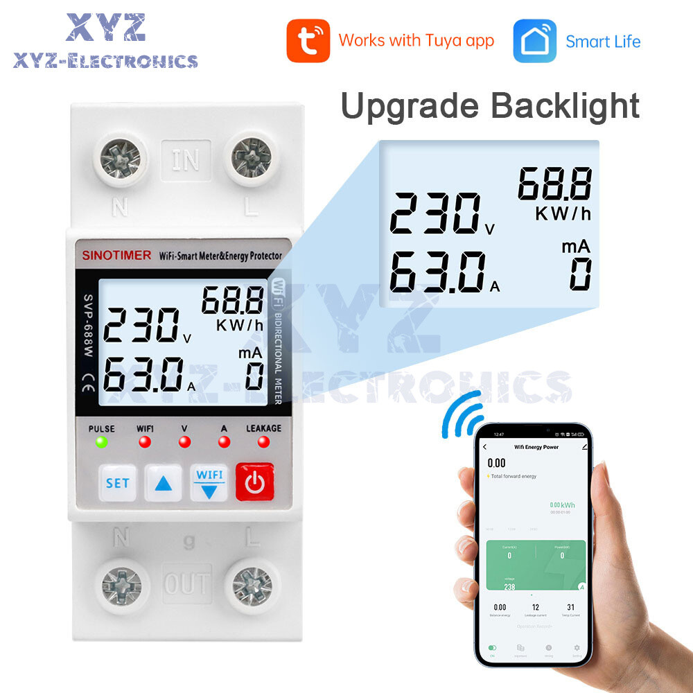 AC220V 63A Tuya Intelligent WIFI Over Voltage Current Protection Power Protector