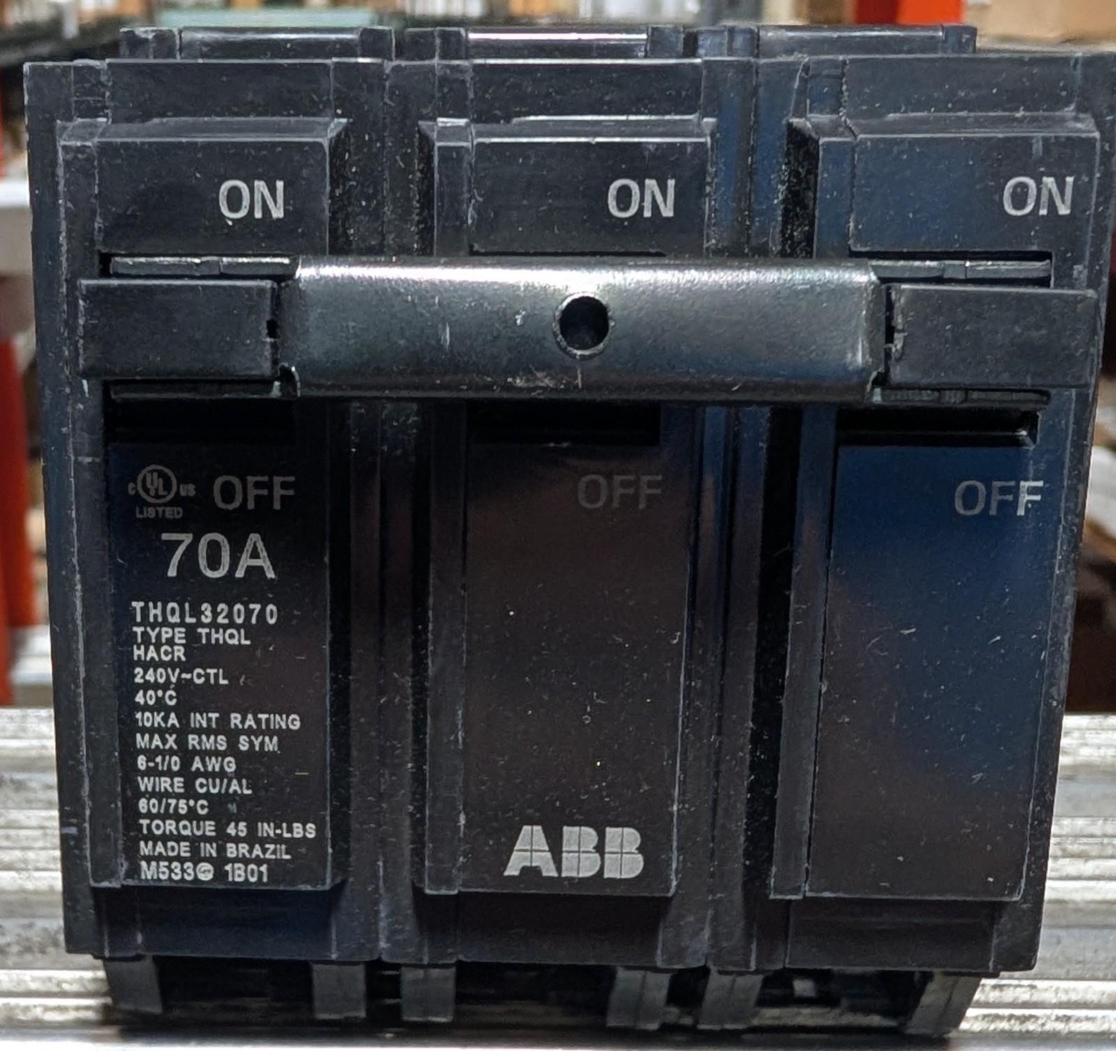 ABB THQL32070 70A 3-Pole 240V 10kAIC Q-Line Circuit Breaker Plug-In 3P