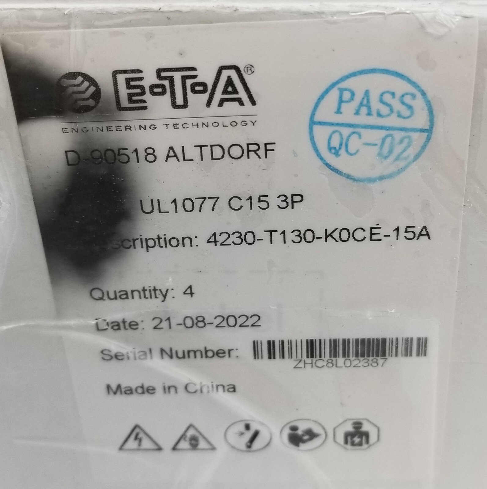 4 ETA 4230-T130-K0CE-15A Circuit Breaker 15A 415Vac 3Pole Din Rail Thermal NEW