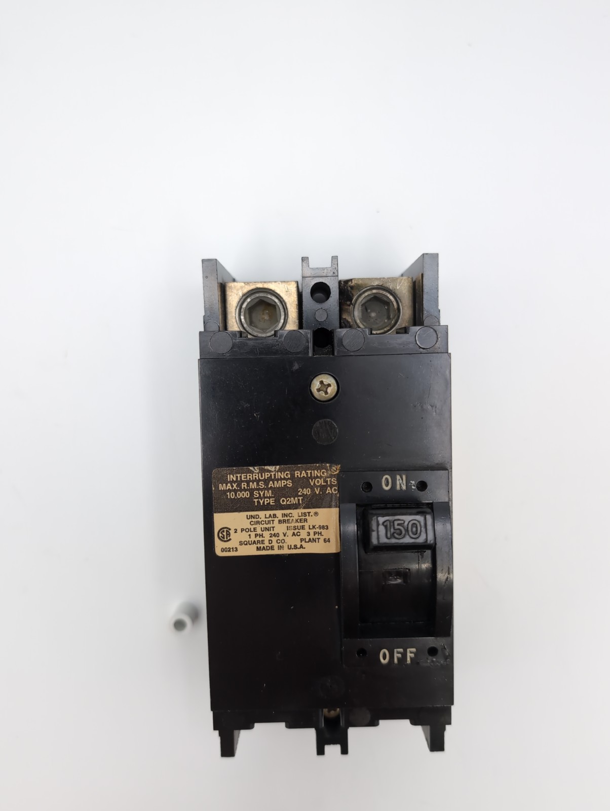 Square D QO 150A Main Breaker W/MountingNuts/Underneath Spacer&Con. Tested
