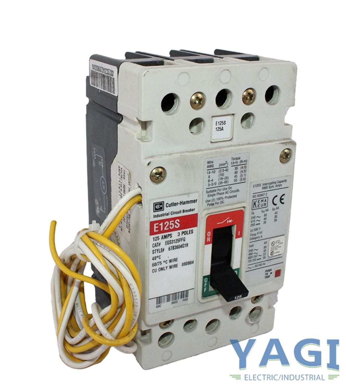 Cutler‑Hammer EGS3125FFG MCCB 125A 3‑Pole 600V 35kA @ 480V w/ SNT120CPK Shunt Tr