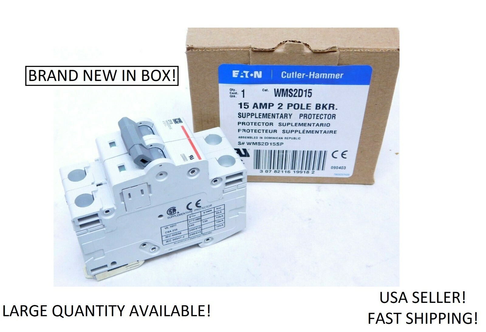 (10) Eaton Cutler Hammer D15 WMS2D15 15-Amp Circuit Breaker 2-P 277/415/480 (VN)