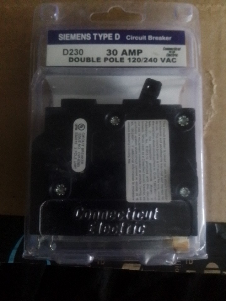 Siemens Type D Circuit Breaker -30 Amp Double Pole, 120/240 VAC- #D230