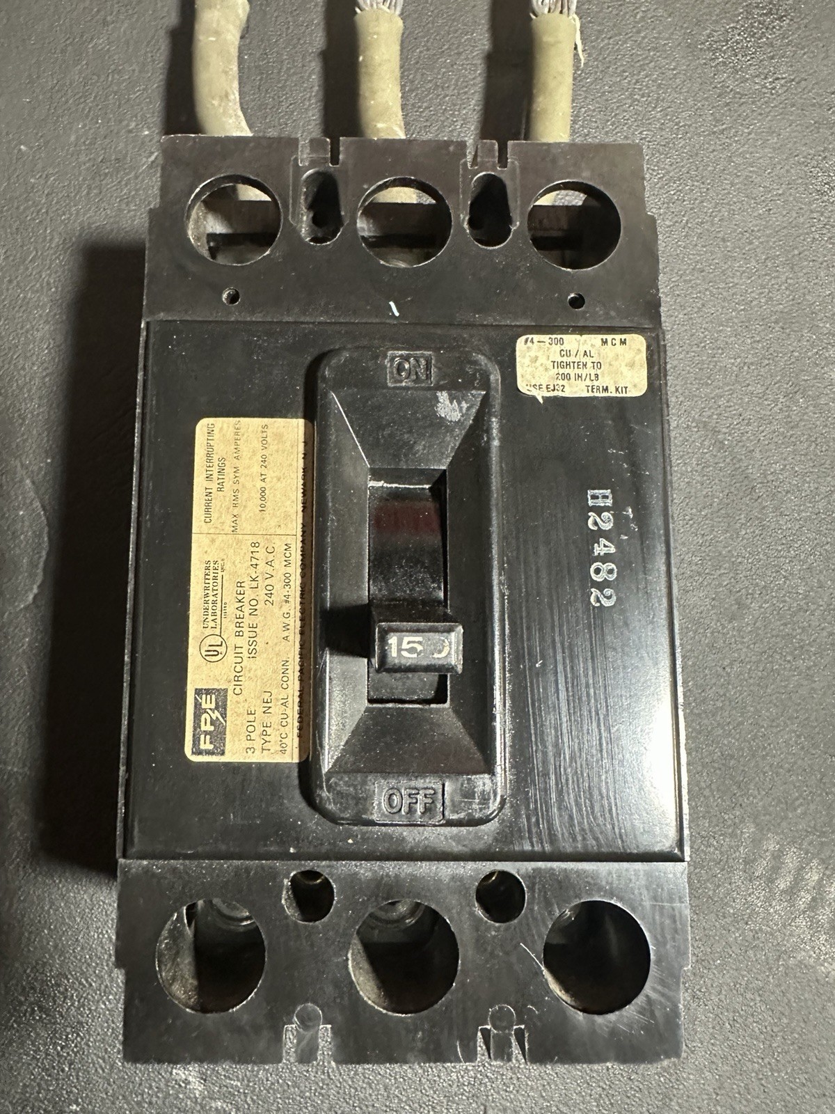 FPE NEJ 3-Pole Circuit Breaker 150A/15A 240V AC Industrial Commercial