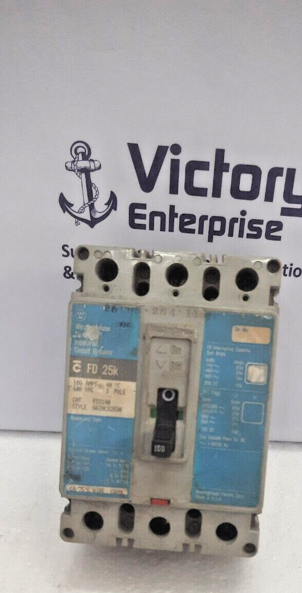Westinhouse FD 25k 100 Amp Cat F03100 Industrial Circuit Breaker Tested OK