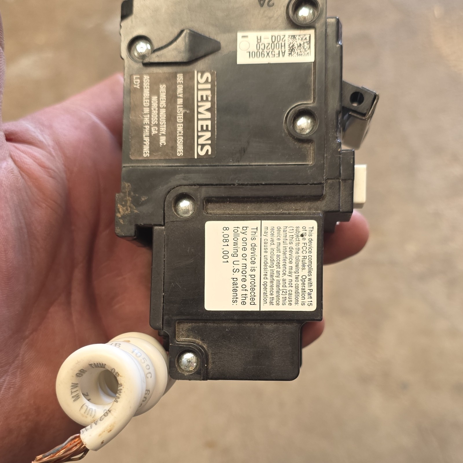 Siemens QPF2 20A 2-Pole 120/240V AFCI Circuit Breaker Test Button
