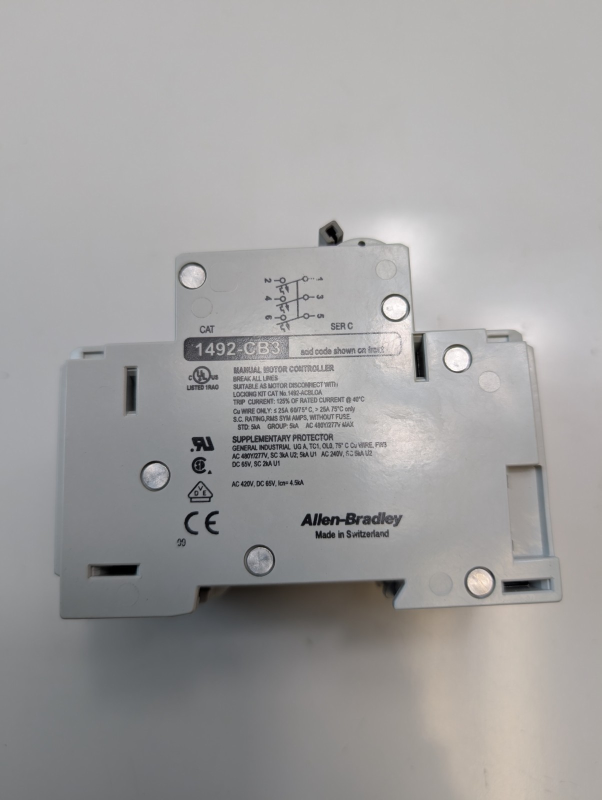 ALLEN-BRADLEY 1492-CB3 Din Rail Mount circuit breaker 15 Amp 480 Volt