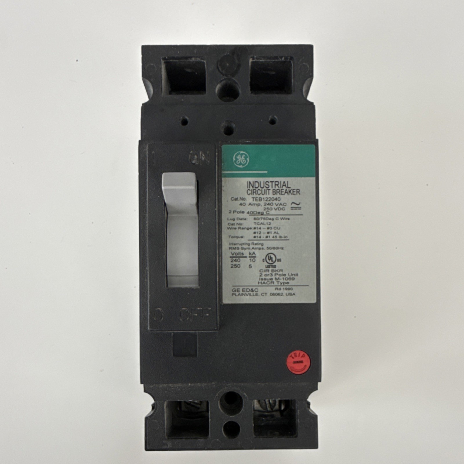 GE TEB122040 2-Pole 40A Circuit Breaker 240V Industrial Black Switch