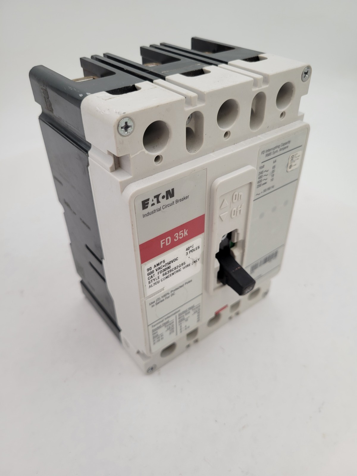 Eaton FD3090 Circuit Breaker 90A 3P 600V Red FD 35K