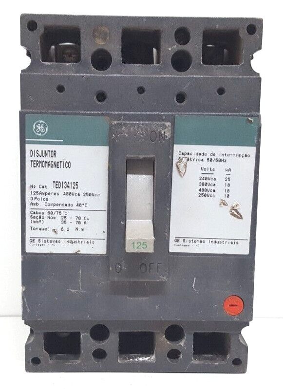 GE TED134125 CIRCUIT BREAKER 3 POLE 125 AMPS 600VAC / TESTED OK