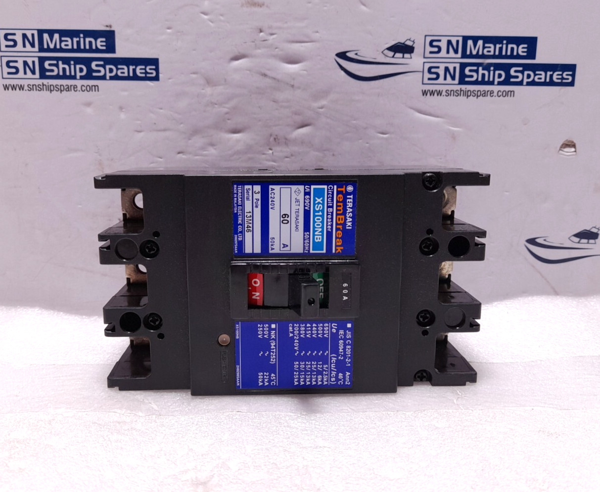 Terasaki Electric XS100NB TemBreak Circuit Breaker 60A 3Pole FC Ui 690V 50/60Hz