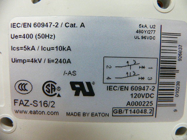 Eaton Faz-S16/2 Circuit Breaker 2A 2Pole