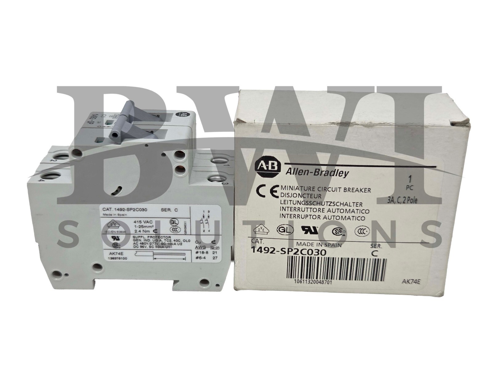NEW Allen Bradley 1492-SP2C030 /C 3A Circuit Breaker, C, 2P, 415VAC, 1492SP2C030