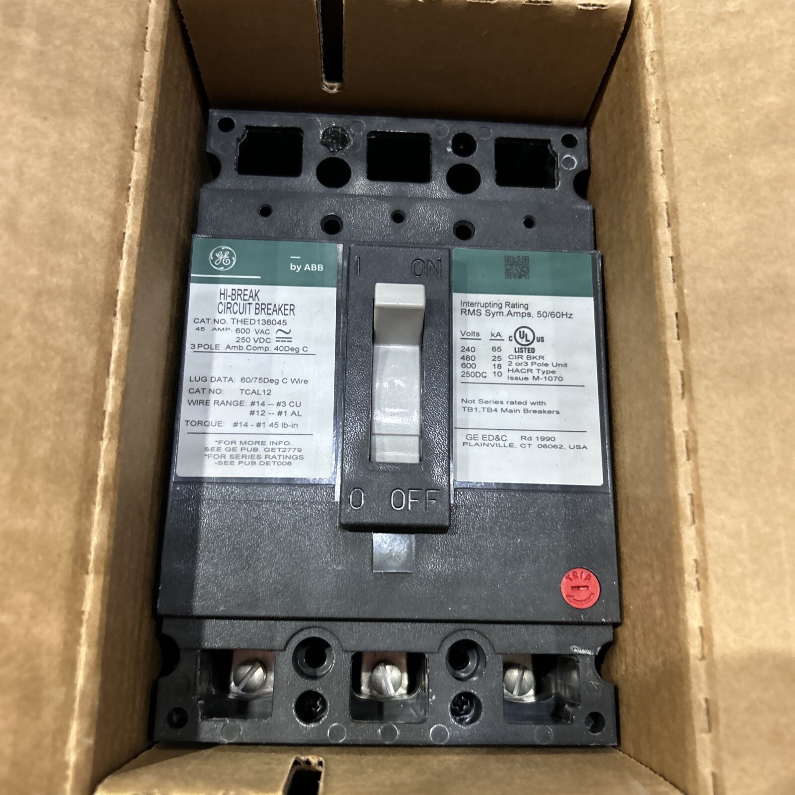 THED136045 GENERAL ELECTRIC CIRCUIT BREAKER E150 LINE THED TYPE 45 AMP 3 POL NEW