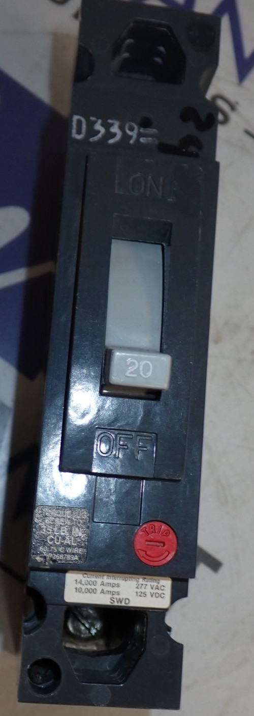 General Electric GE TED113020 1 pole 20 amp 14kA @ 277 VAC TED – TESTED