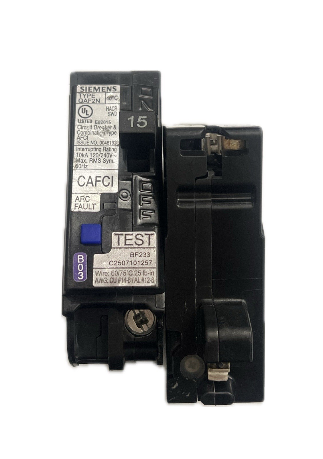 QA115AFCN LOT OF 10 SIEMENS 15A ARC-FAULT AFCI PLUG ON NEUTRAL NO PIGTAIL WIRE