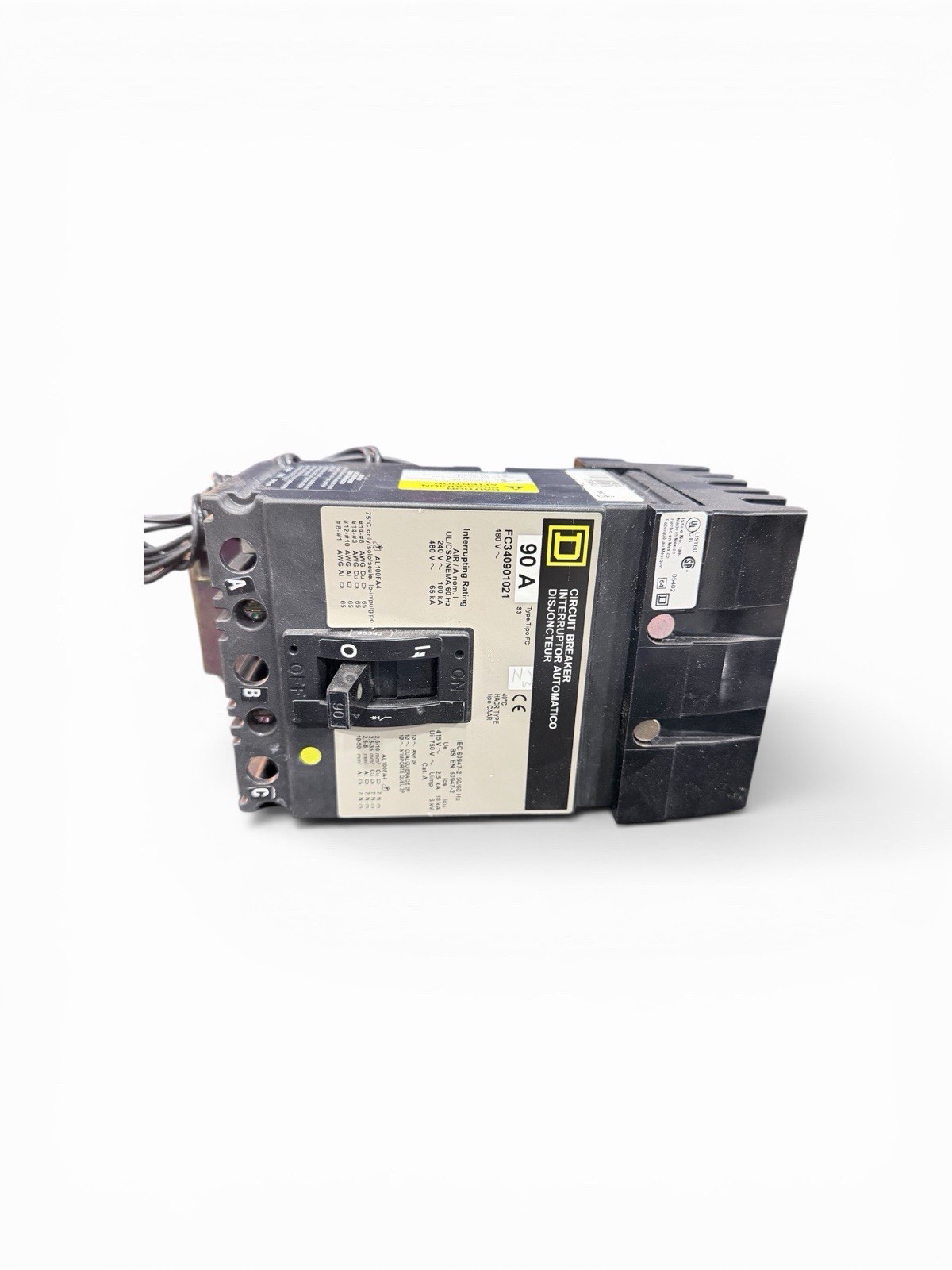 Square D FC34090-1021 90A 3P 480V I-Line Circuit Breaker 65kA Shunt Trip