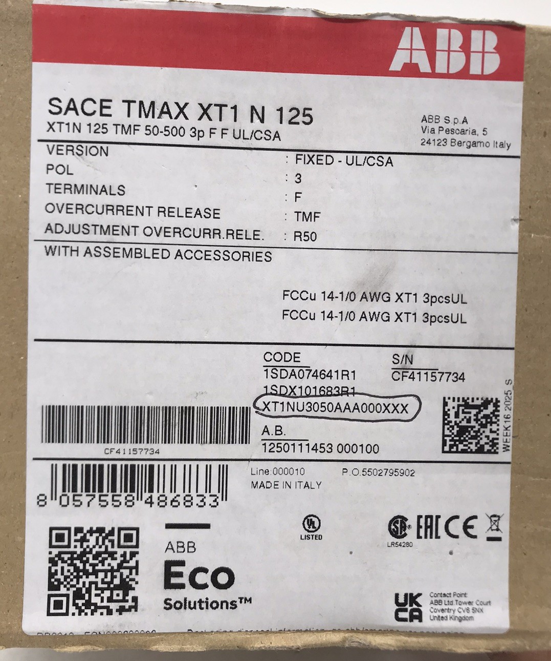 HOUSTON STOCK NEW ABB XT1NU3050AAA000XXX XT1N 50 AMP 480V FREE 2 DAY AIR BUY NOW