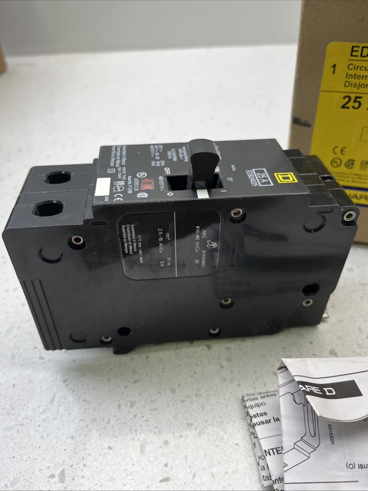 SQUARE D EDB24025 BREAKER 2POLE 25A 480/277V BOLT ON NEW IM BOX