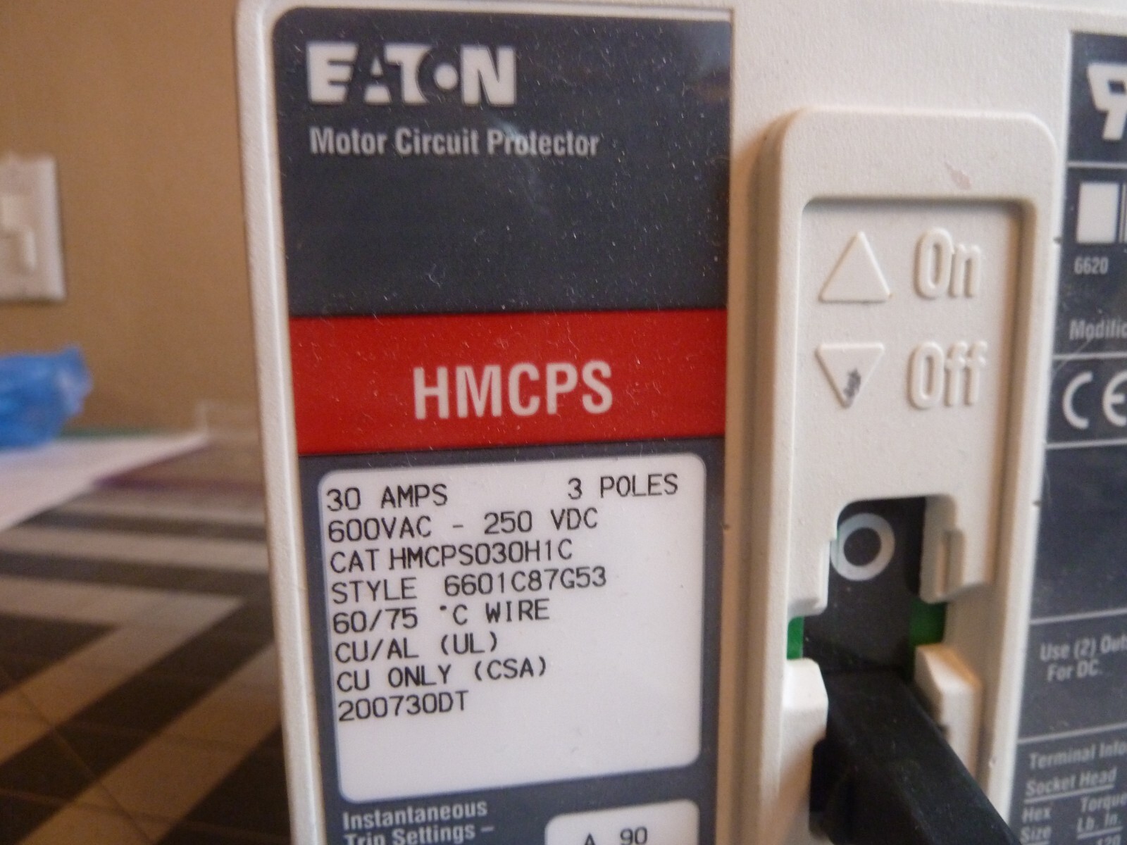 EATON HMCPS030H1C Motor Circuit Breaker – 30AMP – 600VAC / 250VDC – 3POLE – NEW