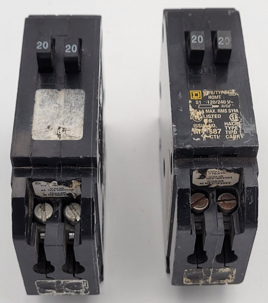Square D HOMT2020 20A 1-Pole Homeline Twin Tandem Circuit Breaker USED Lot of 2