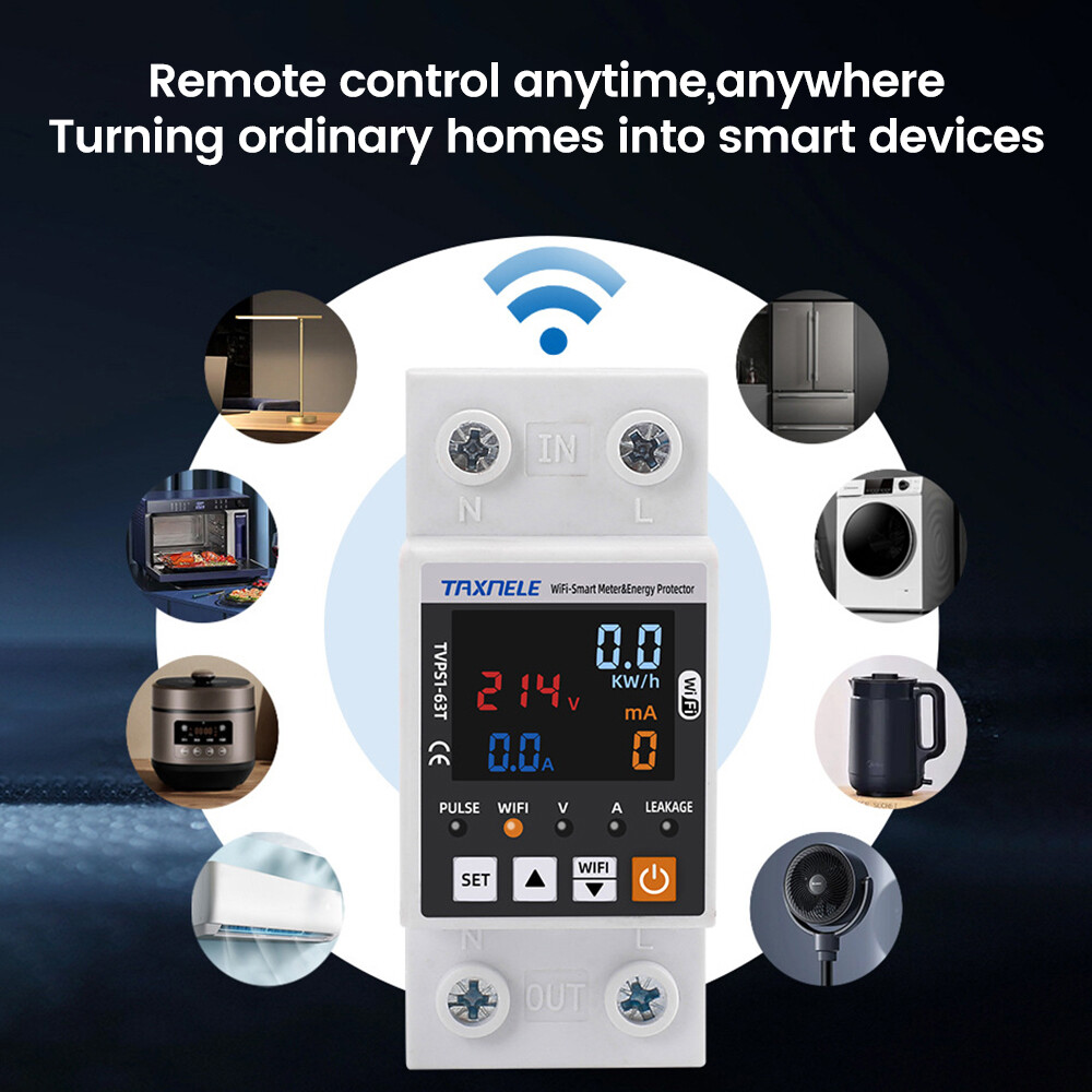 85~300VAC 63A Tuya WIFI Intelligent Control Single Phase Power Protector 50/60hz