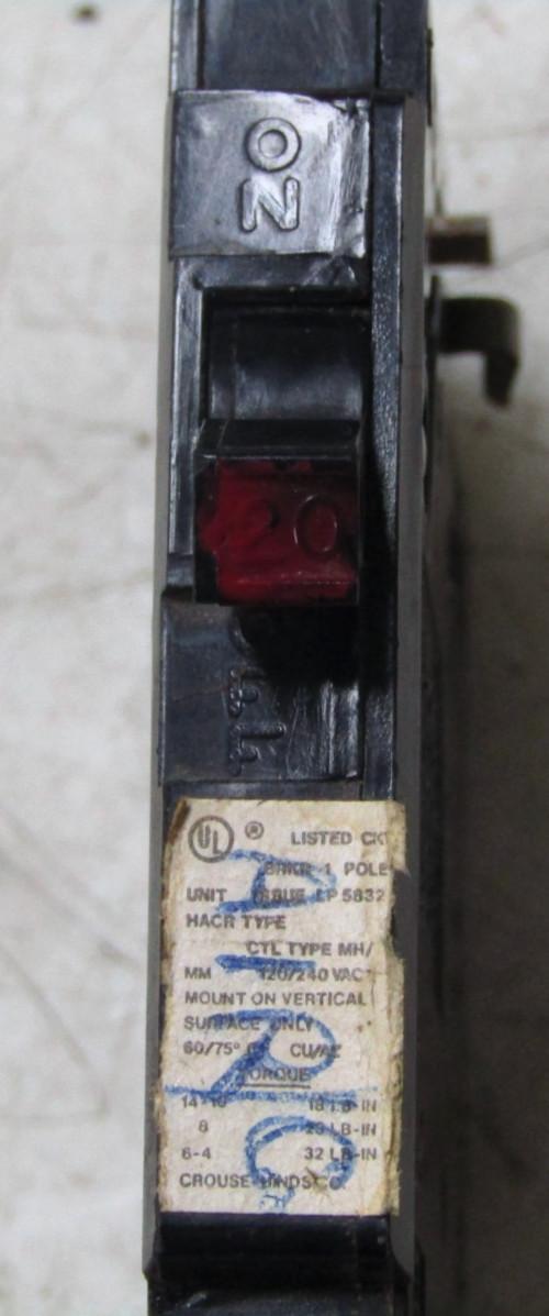 🙌 CROUSE-HINDS 20 AMP CIRCUIT BREAKER 120/240 VAC 1 POLE MH120 -FLAW