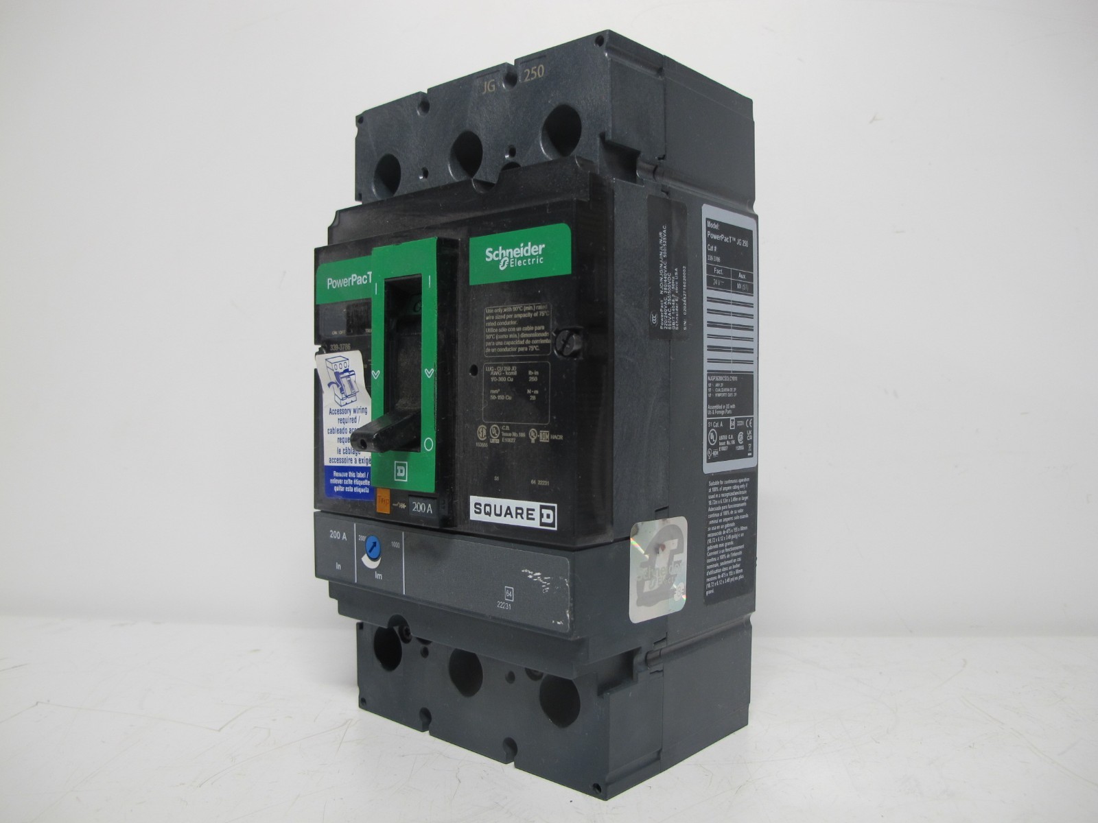 NEW Square D JGP36200 339-3786 PowerPact Breaker JG 200 Amp 250A 600 V NJGP36200