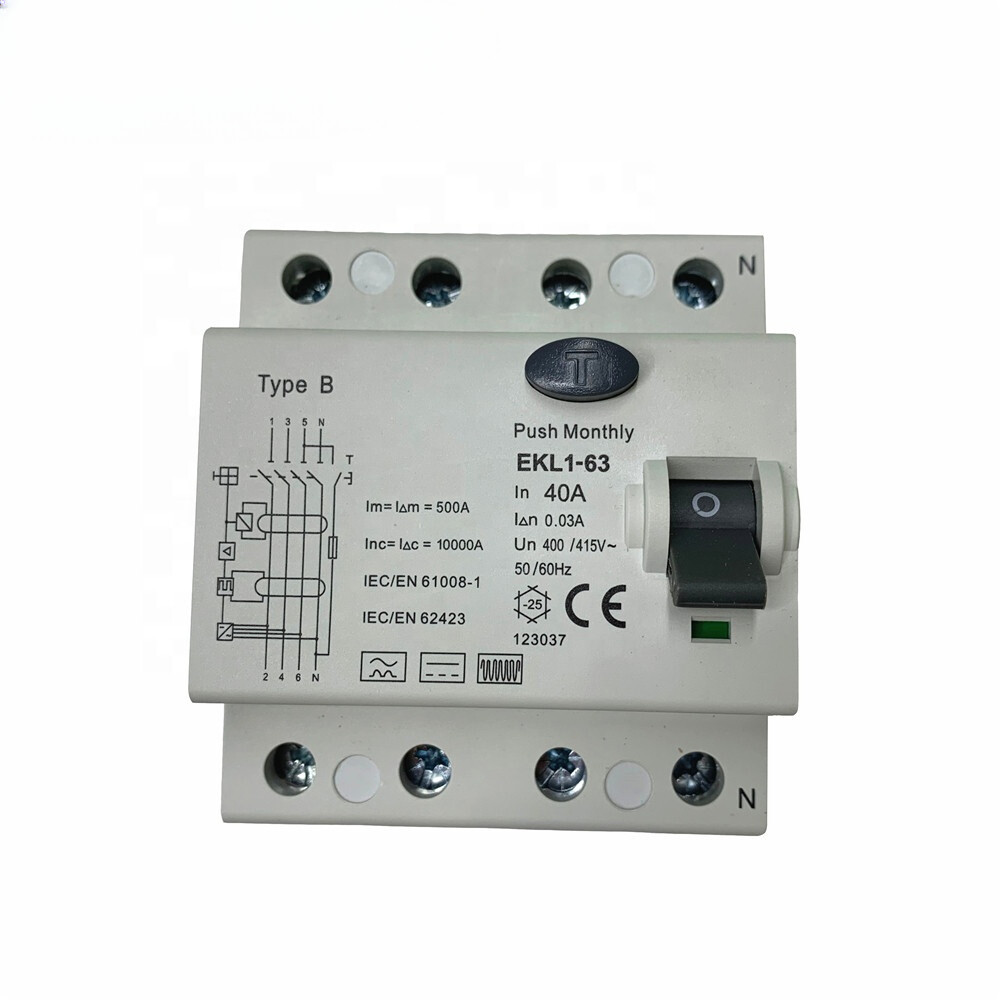 EKL1-63B 4P 30mA B Type RCD RCCB AC DC 10KA 400V ELCB Circuit Breaker Price