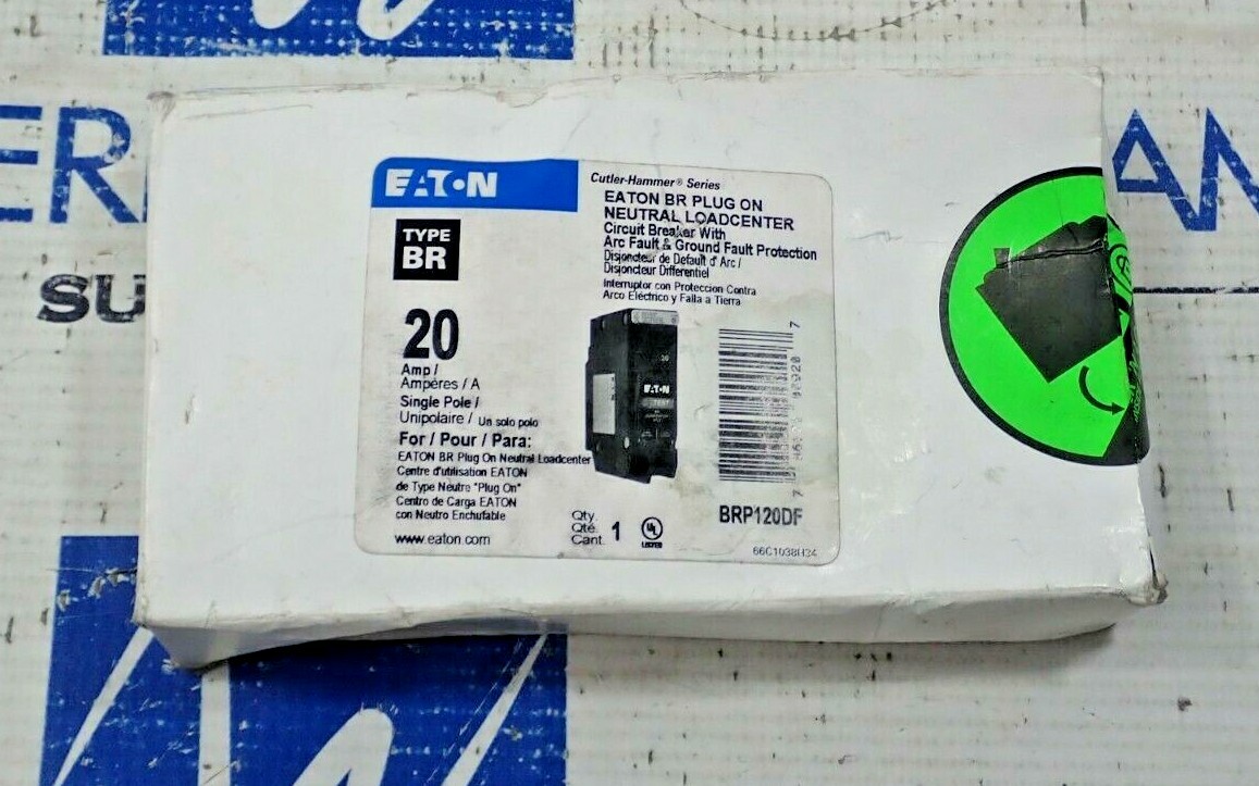 New Eaton BRP120DF 20 Amp 1 Pole 120V AFC/GFCI BR Plug On Breaker