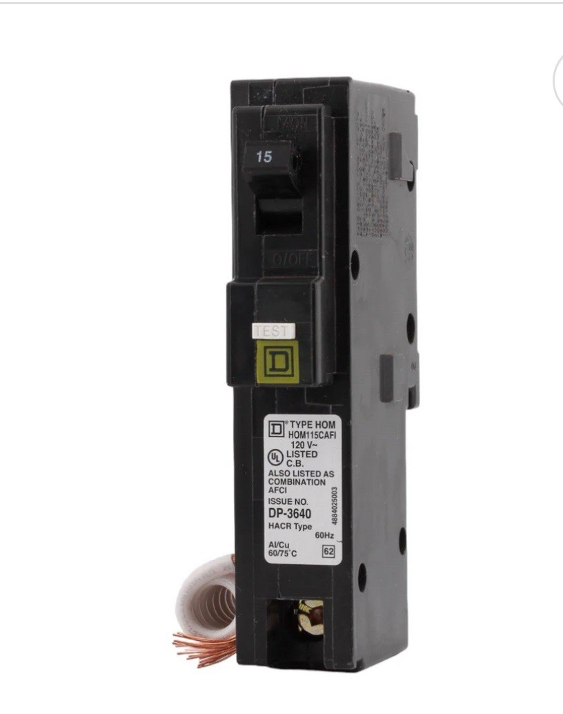 Square D HOM115CAFIC 1 Pole 15A Plug In AFCI Arc Fault Circuit Breaker w pigtail