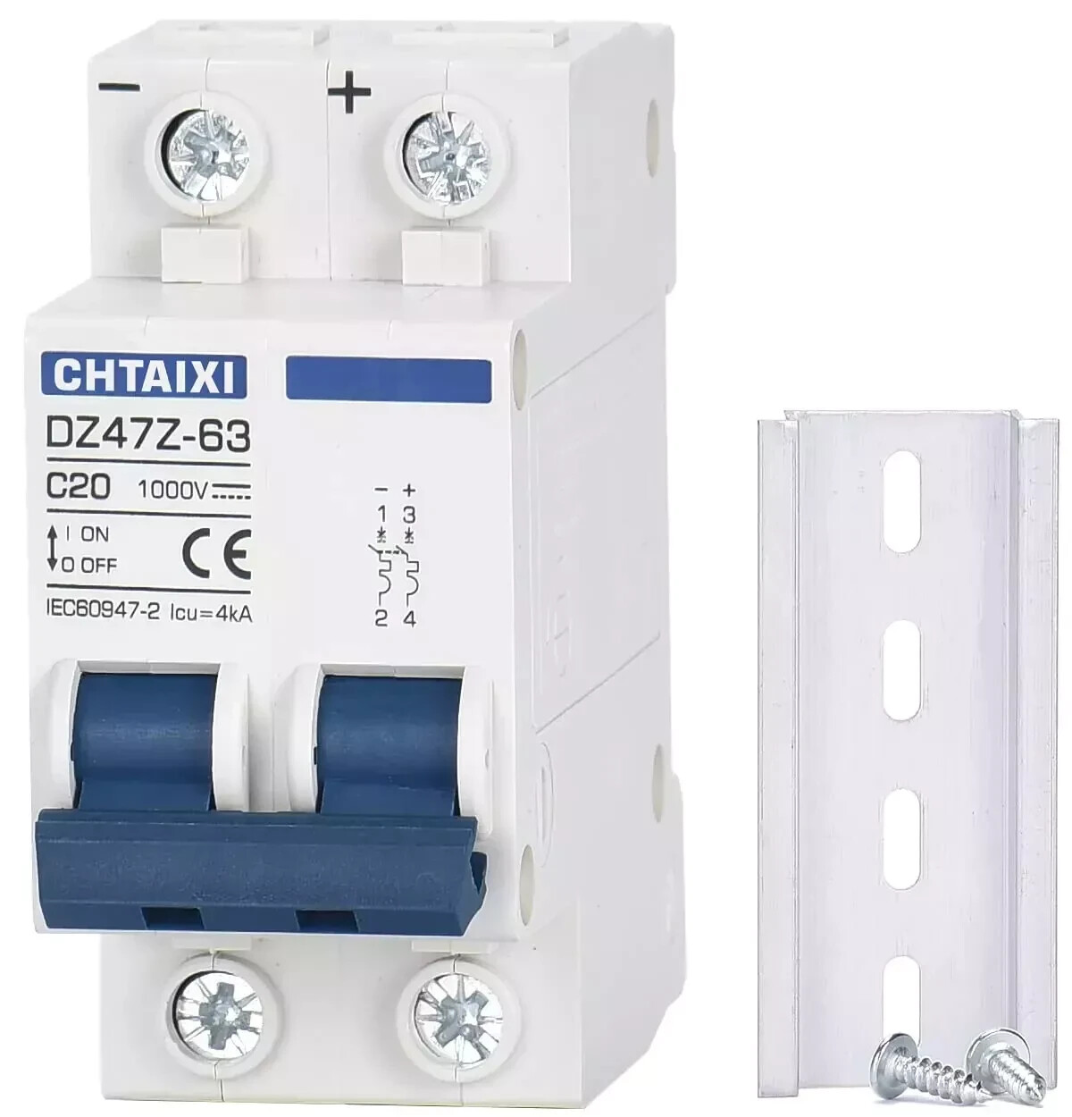 DC Miniature Circuit Breaker, 2 Pole 500V 20 Amp Isolator for Solar PV System,