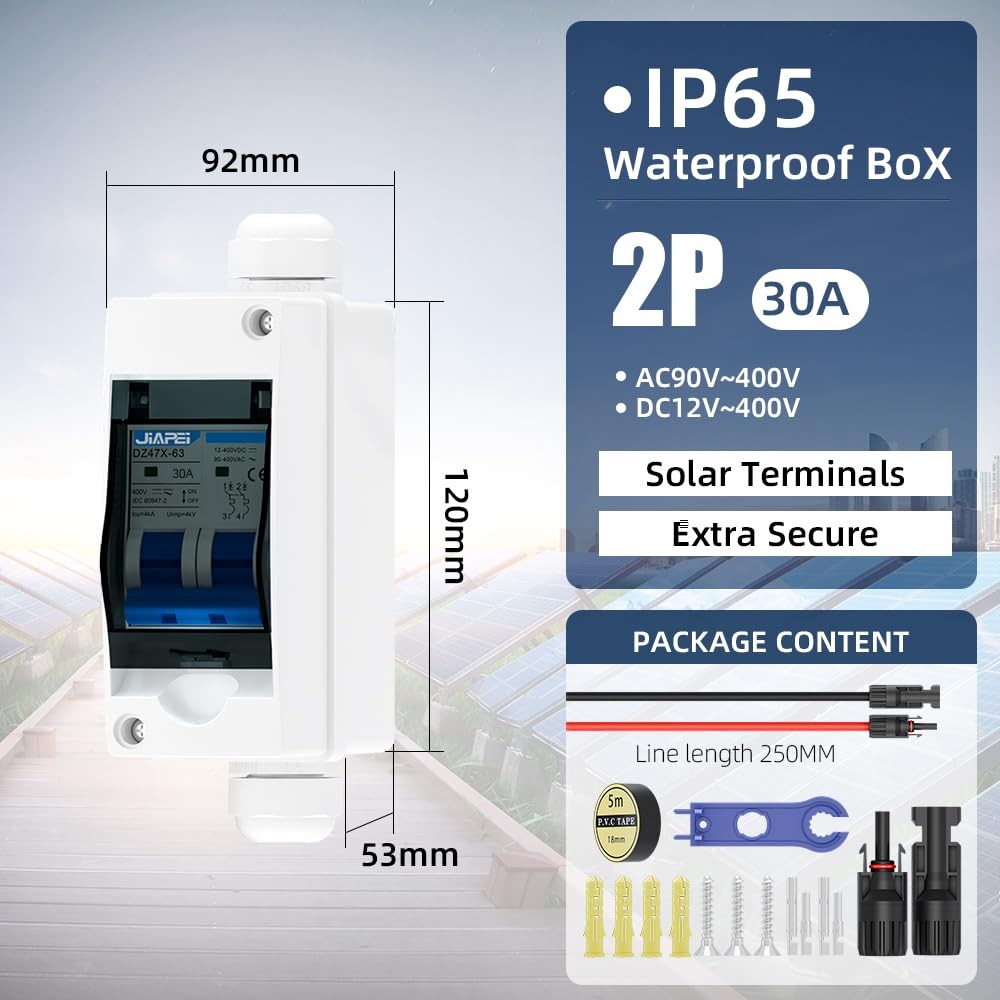 Solar Panel Disconnect Switch 30 Amp 400V Breaker Box, PV DC Miniature Circui…