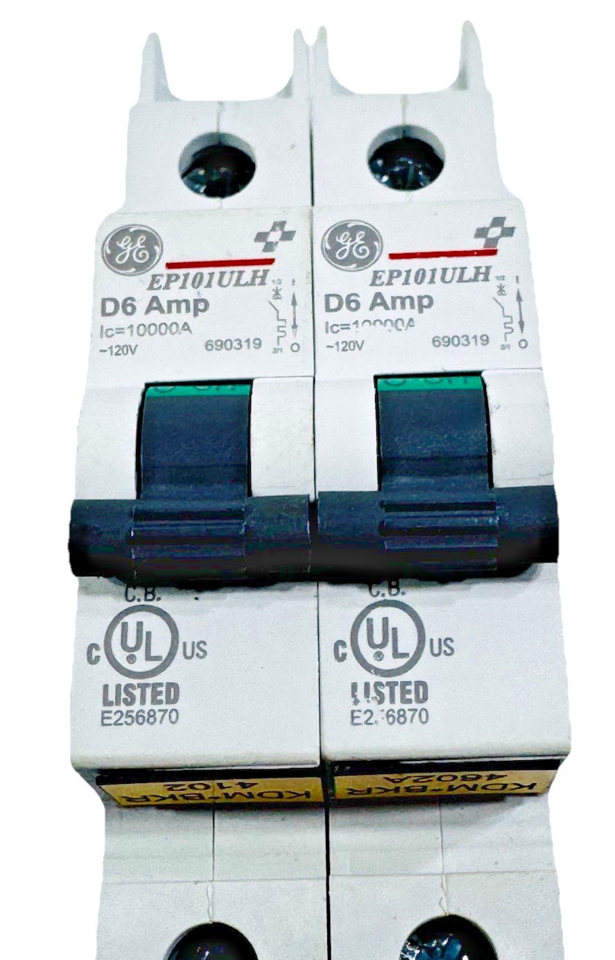 Lot of 2 ea GE EP101ULHD6 / 690319 E256870 6 Amp Mini Circuit Breaker 1 Pole 120