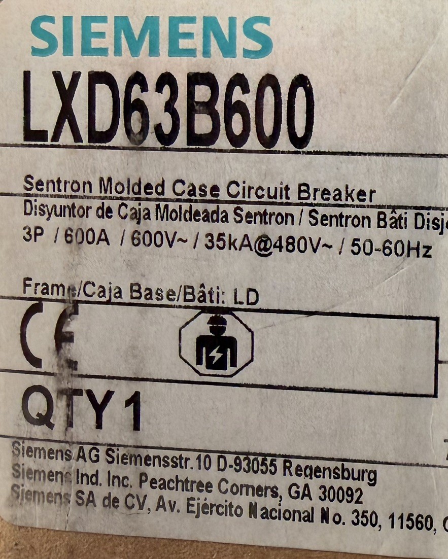 Siemens LXD63B600H 600A 600V Circuit breaker
