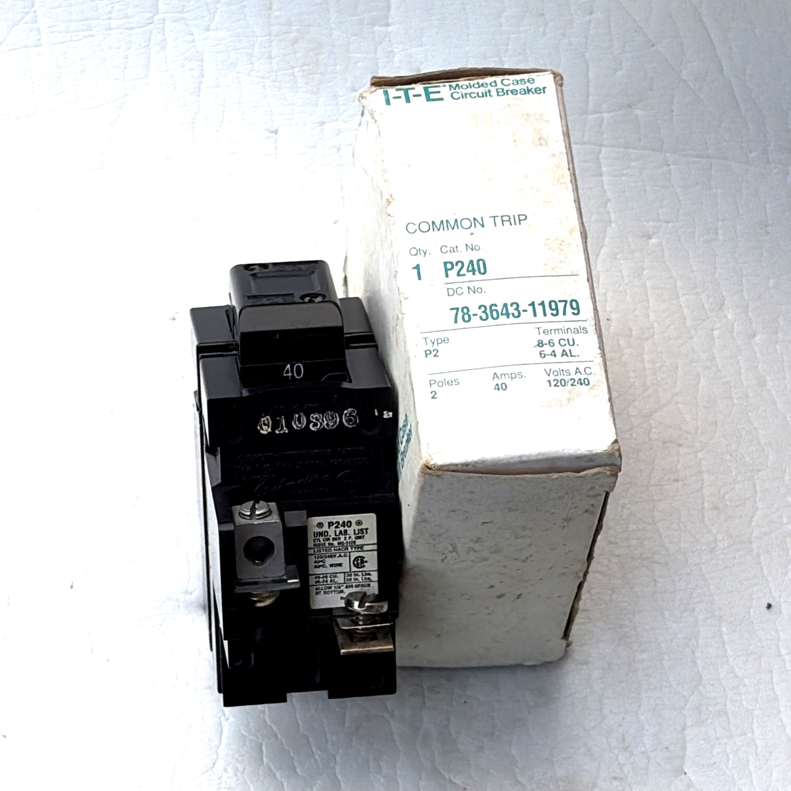 Pushmatic Bulldog P240 40A 240V 2 Pole Circuit Breaker Flat Bottom + Screen NEW!