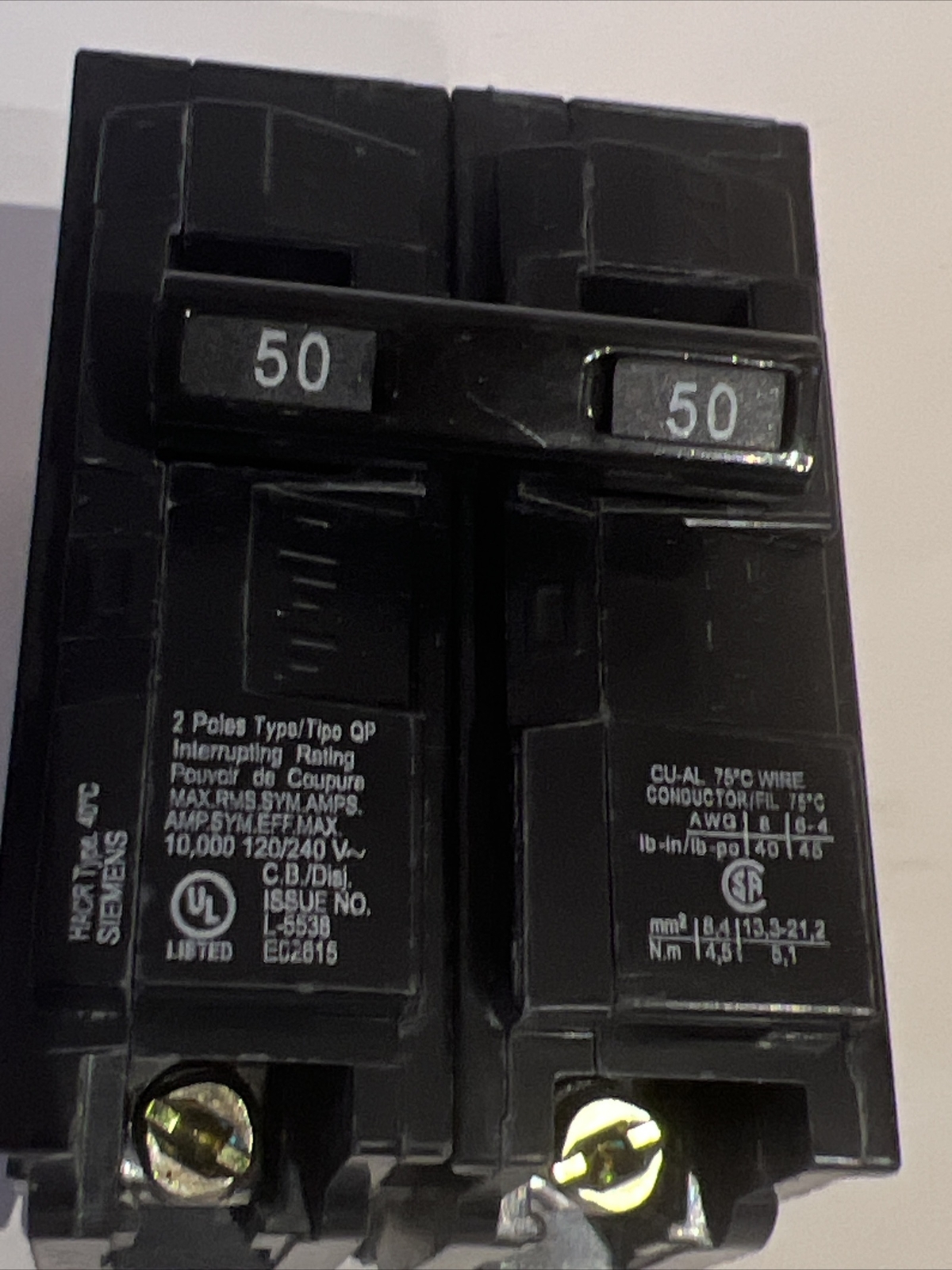Siemens Q250 50Amp Double Pole Standard Trip Circuit Breaker