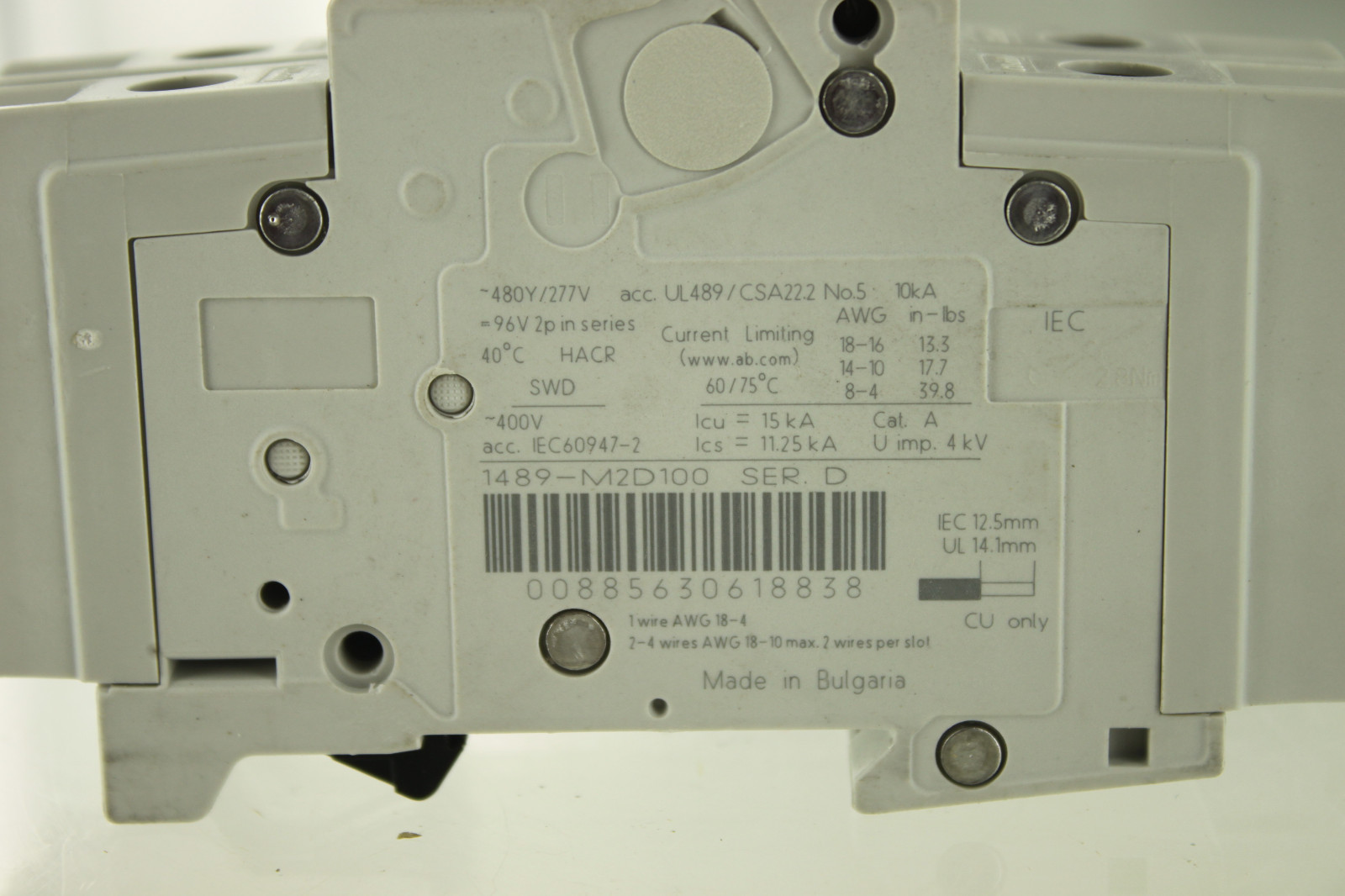 ALLEN BRADLEY AB 1489-M2D100 MINIATURE CIRCUIT BREAKER 10A 2P