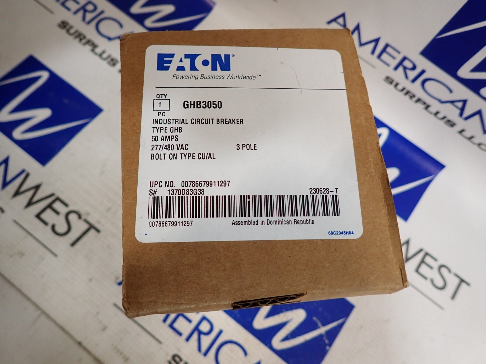 New in box Eaton GHB3050 3 pole 50 amp 480v Bolt on Circuit Breaker