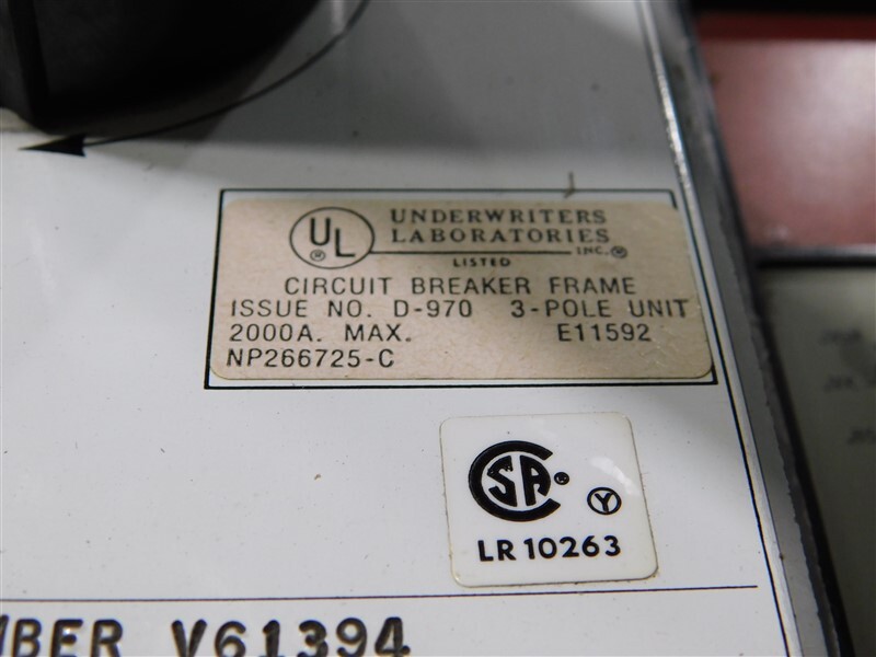 USED GE TPVF6620 PowerBreak Circuit Breaker 2000A 600V Handle Damage See Pics